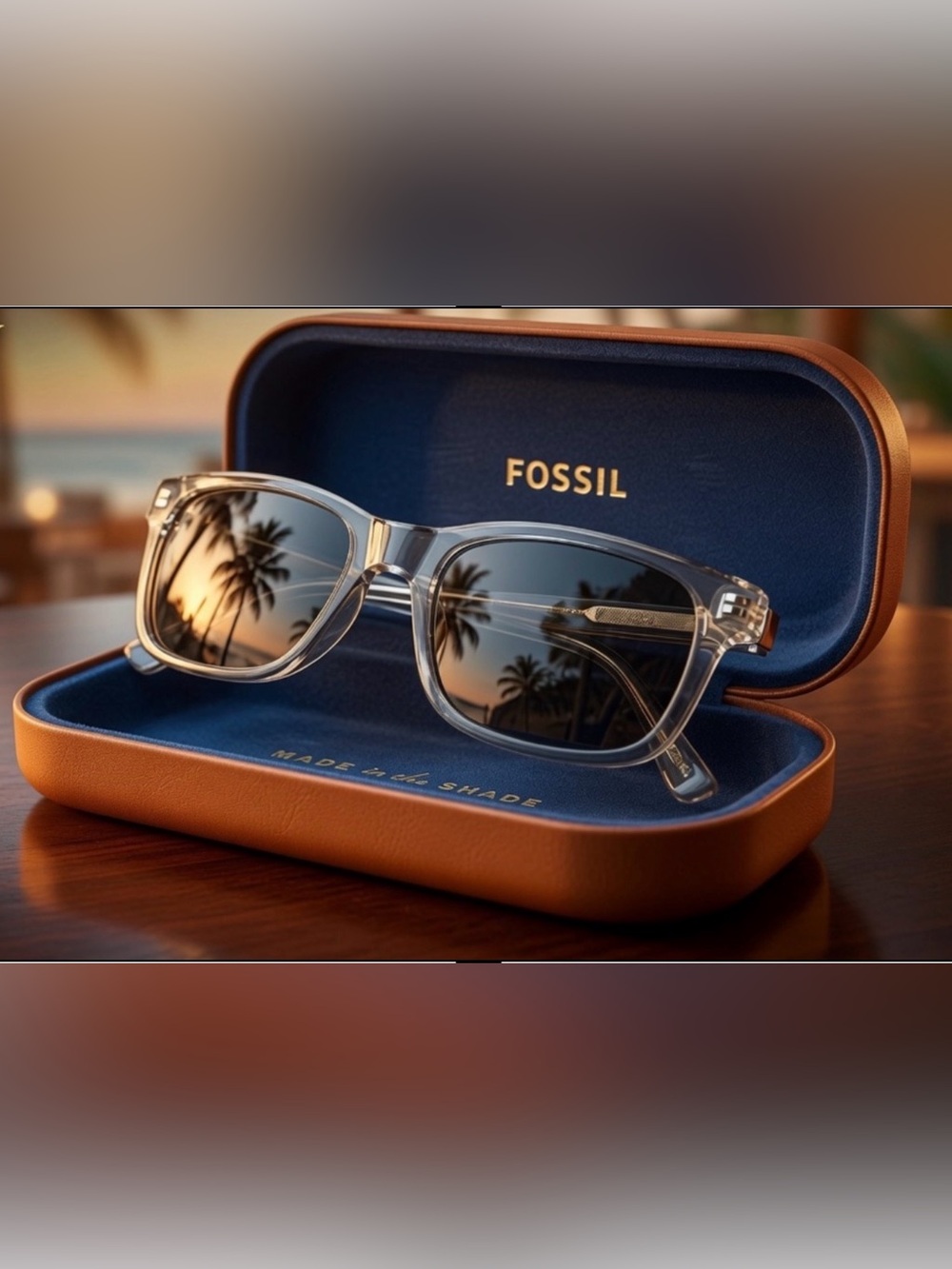 Fossil Crystal Gray Rectangular Sunglasses w/ Case | New w/o Tags